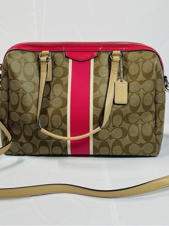Coach Handbags - Fair condition Coach Brown Signature Canvas Satchel with Pink Stripe and Tan